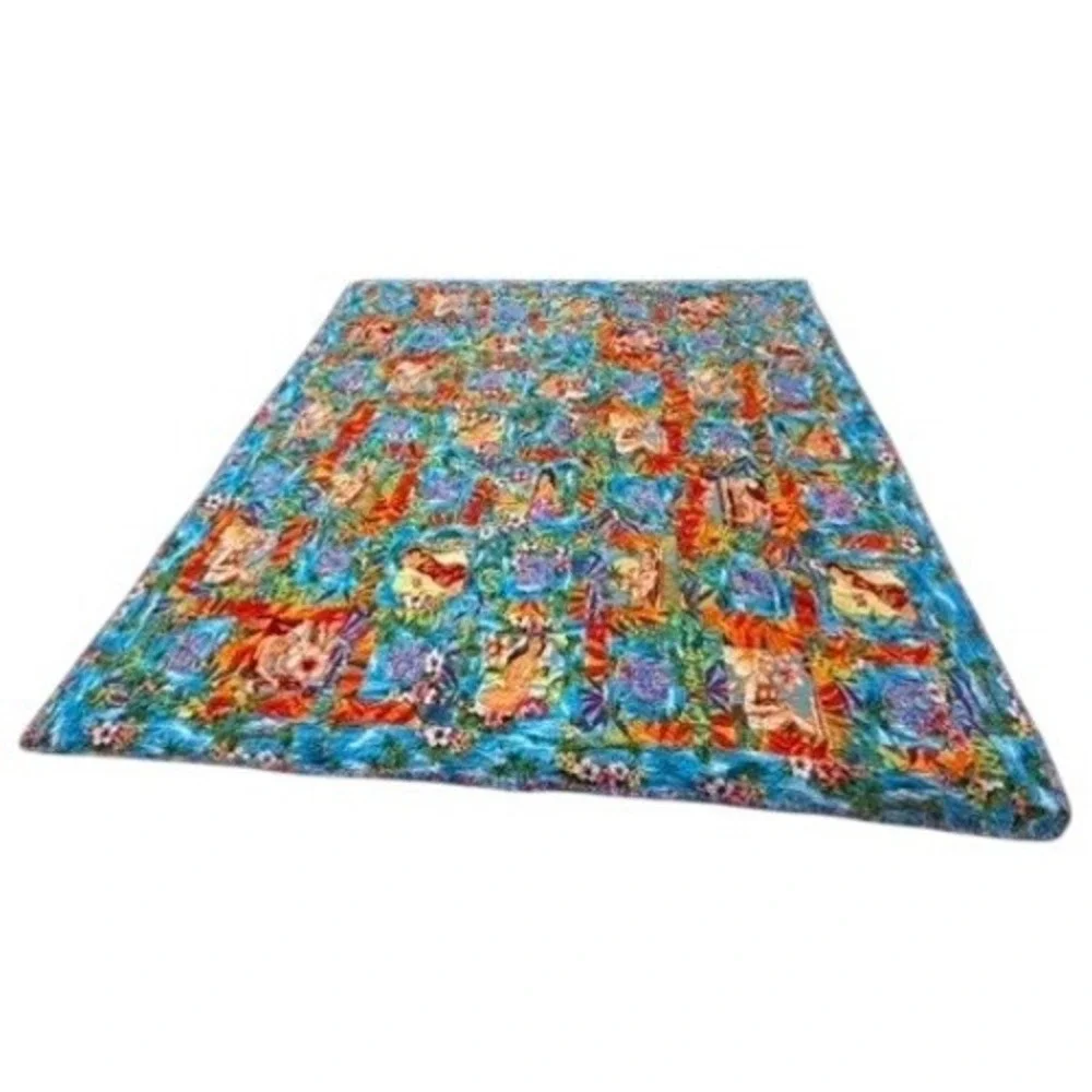 Hawaiian Tropical Hula Girl Surf Patchwork Quilt Multicolor 66x66 Square Bedding
